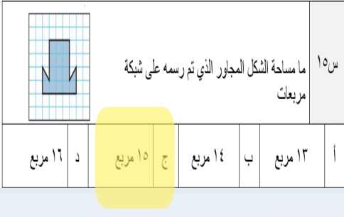 ما مساحة الشكل المجاور الذي تم رسمه على شبكة مربعات